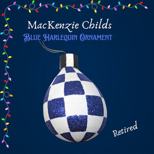One Mackenzie Childs Blue Harlequin Ornament Large Glass Teardrop